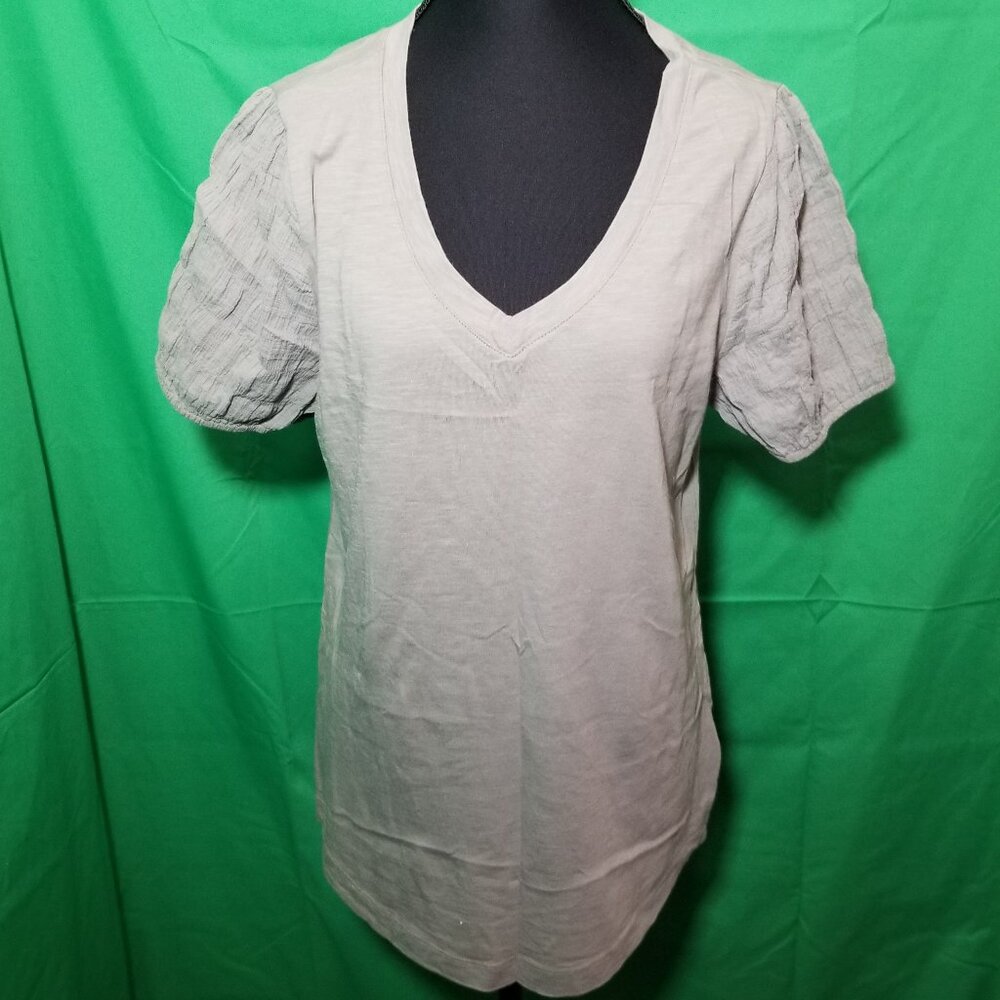 Lane Bryant Women Puff Sleeve V-Neck Sage Green 10/12 Casual Boho Streetwear